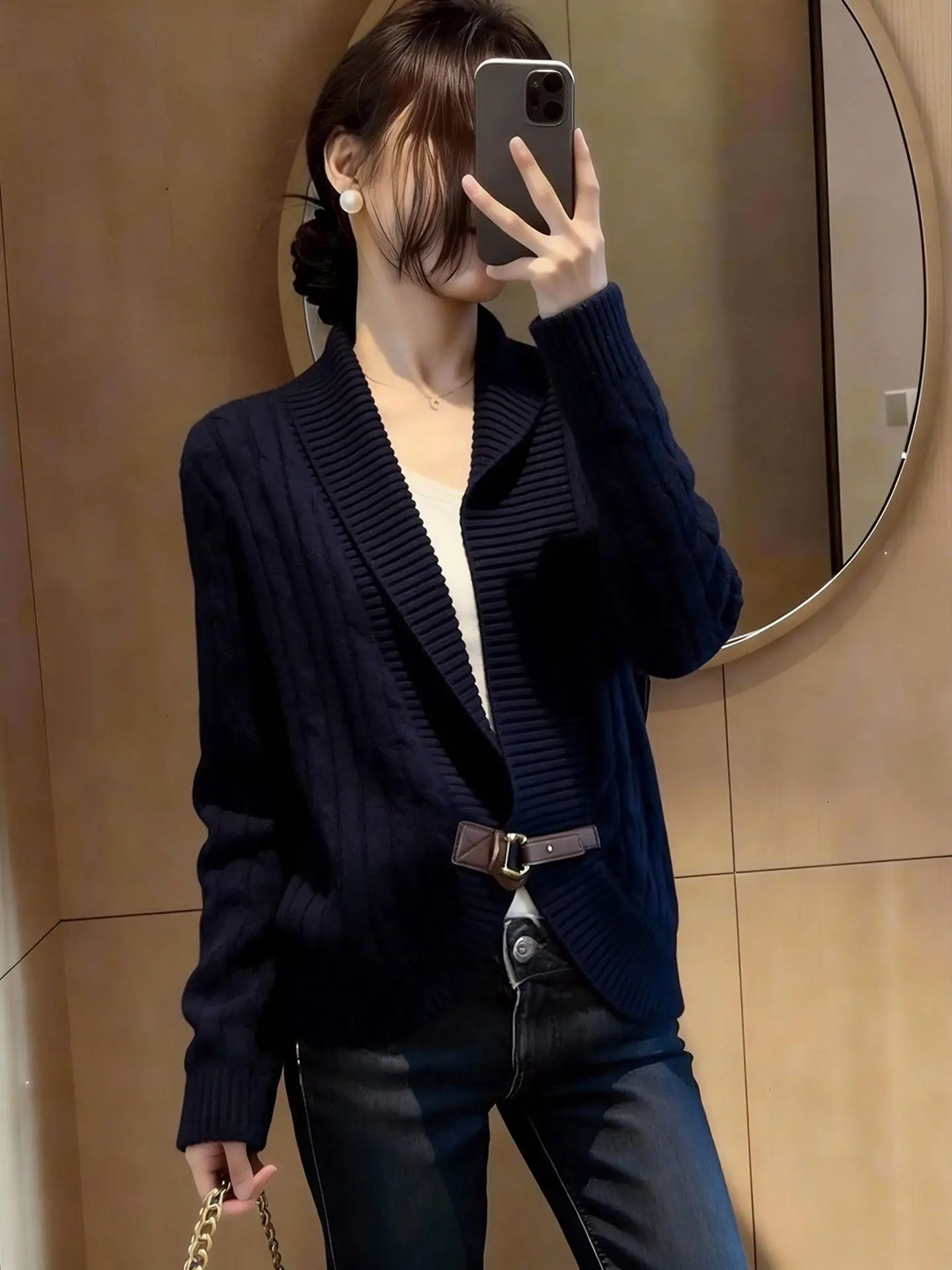 

Женский вязаный кардиган Ele с V-образным вырезом, длинными рукавами и молнией, приталенный, премиум-класса, весна 2026, новинка, комфортный, для повседневной носки