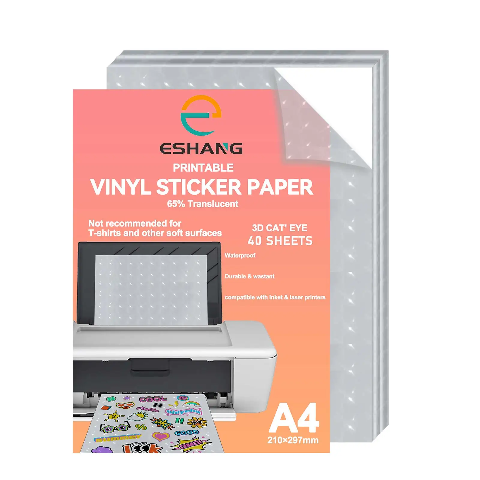 10/20/40 ورقة A4 ثلاثية الأبعاد ستيريو متقلب قابلة للطباعة PET لامعة شبه شفافة - للمشروعات اليدوية التي تصنعها بنفسك والملصقات والمكتب