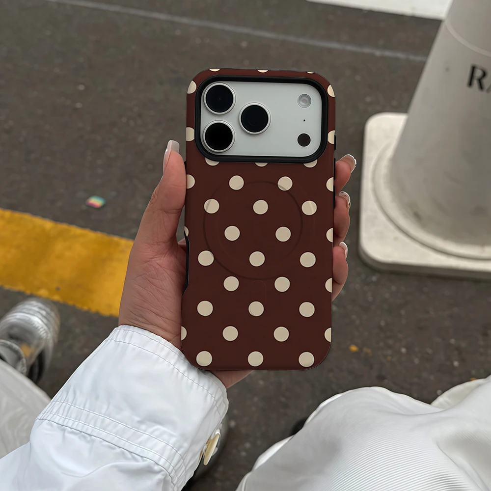 Brown Beige Polka Dot Phone Case For Magnetic Phone Case for IPhone 17 16 15 14 13 Pro Max Plus Single Double-layer tough Case view 5