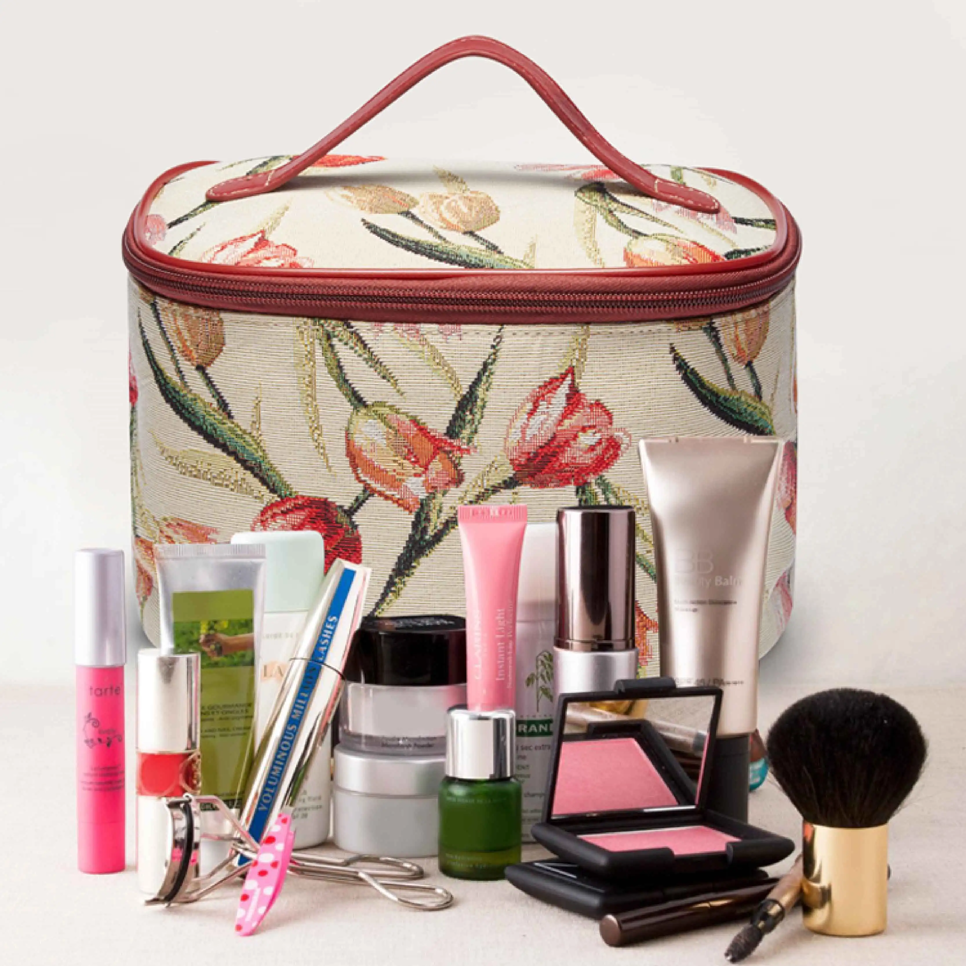 SAJA Women‘s Makeup Bag Zipper Cosmetic Bag Female Travel Make Up Beauty Toiletry Storage Organizer Case Tulip Flower Pattern