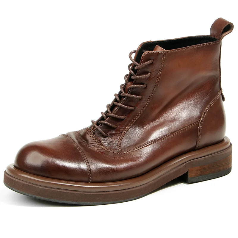 High-Quality Men's Boots Genuine Leather Motorcycle Boots Handmade Leather Boots Business High Top Formal Shoes Wear Resistant