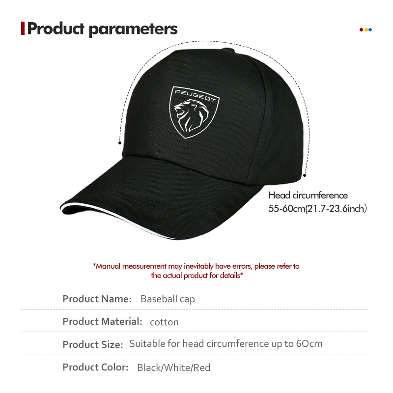 High-quality Racing Car Printing Baseball Cap Cotton Snapback For Peugeot 407 508 2008 5008 107 106 205 4008 301 607 108 807