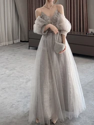 Customized Temperament Lace Spliced Puff Sleeve Bridesmaid Dresses Exquisite Luxury Embroidery Appliques Vestidos Long Sequin P