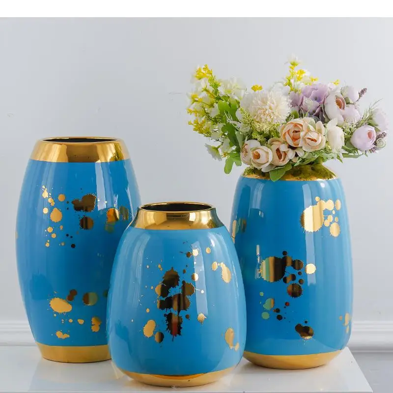 Outline In Gold Ceramic Vase Ornaments Three-piece Suit Home Living Room Desktop Flower Arrangement Hydroponics Decorative