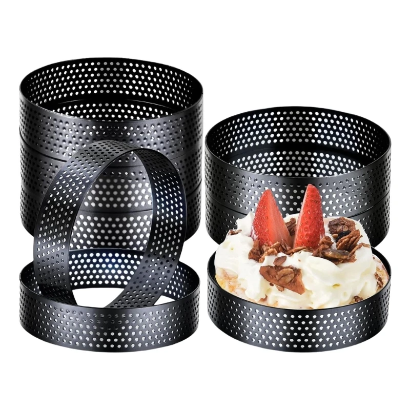 L8RE Pack of 8 Multipurpose Stainless Steel Baking Rings Round Metal Tart Molds Perfect for Mousse Cakes and Small Tarts