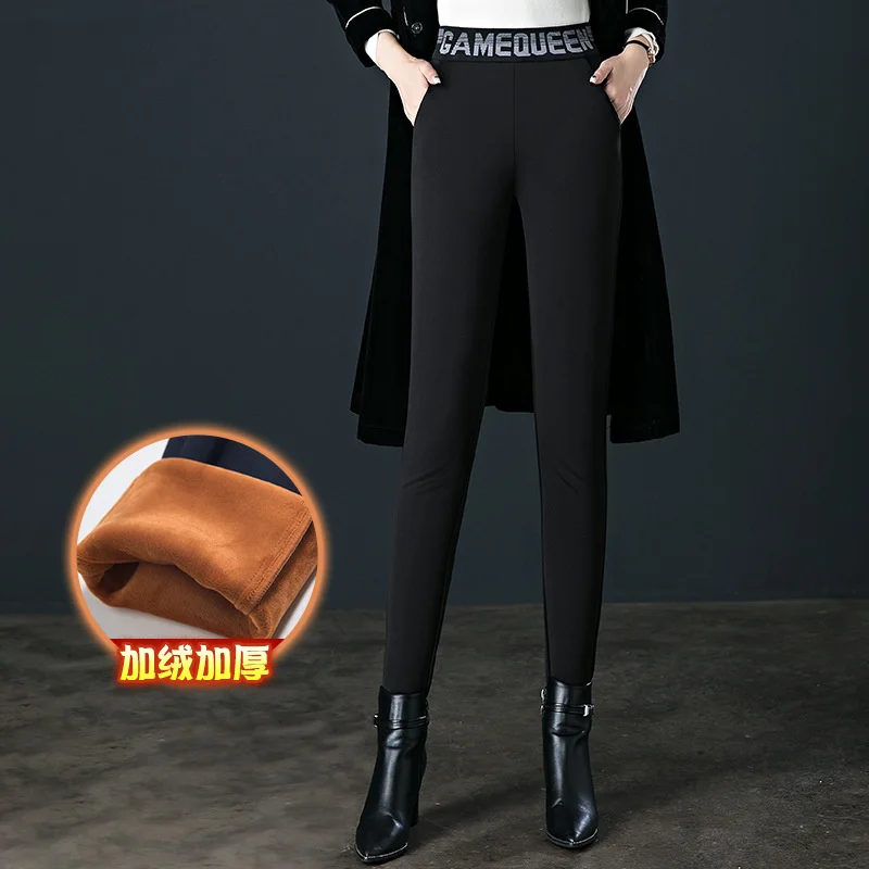 Autumn Winter Women Trousers 2023 New Fashion Elastic High Waist Tight Pencil Pants Female Add Velvet Warm Casual Long Pants 6XL