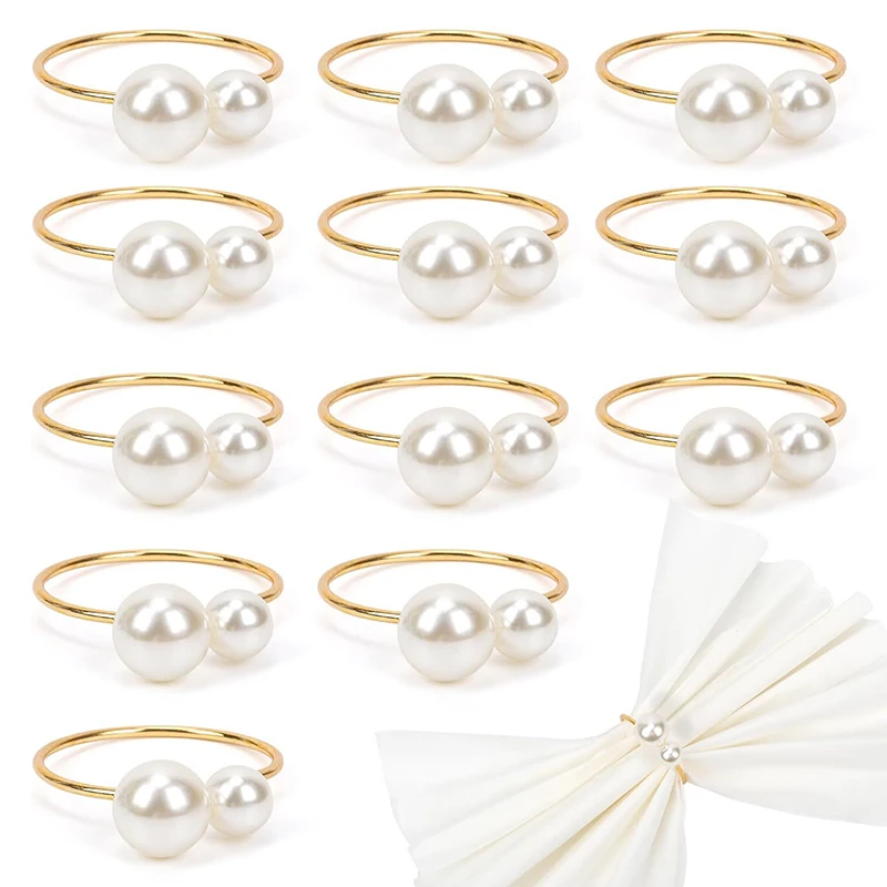 20Pcs Pearl Napkin Rings, Gold Napkin Holders Buckles for Wedding Holiday Party Dinning Table Setting Supplies