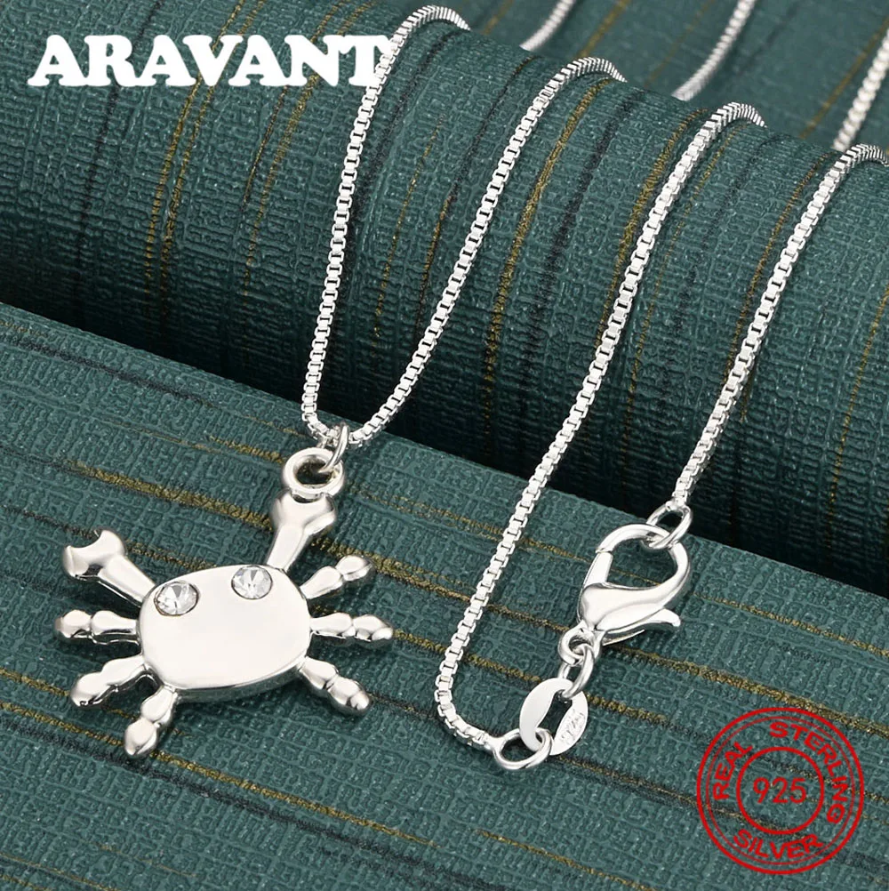 925 Sterling Silver Crab Pendant Necklace With Zircon Inlay - A Fresh And Elegant Design For Women, Ideal For Engagement Jewelry