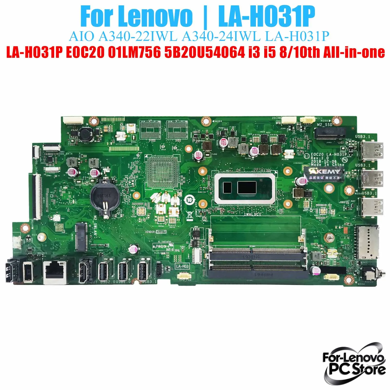 

LA-H031P For LENOVO A340-22IWL A340-24IWL LA-H031P Mainboard i3 i5 i7 CPU tested Laptop Mainboard