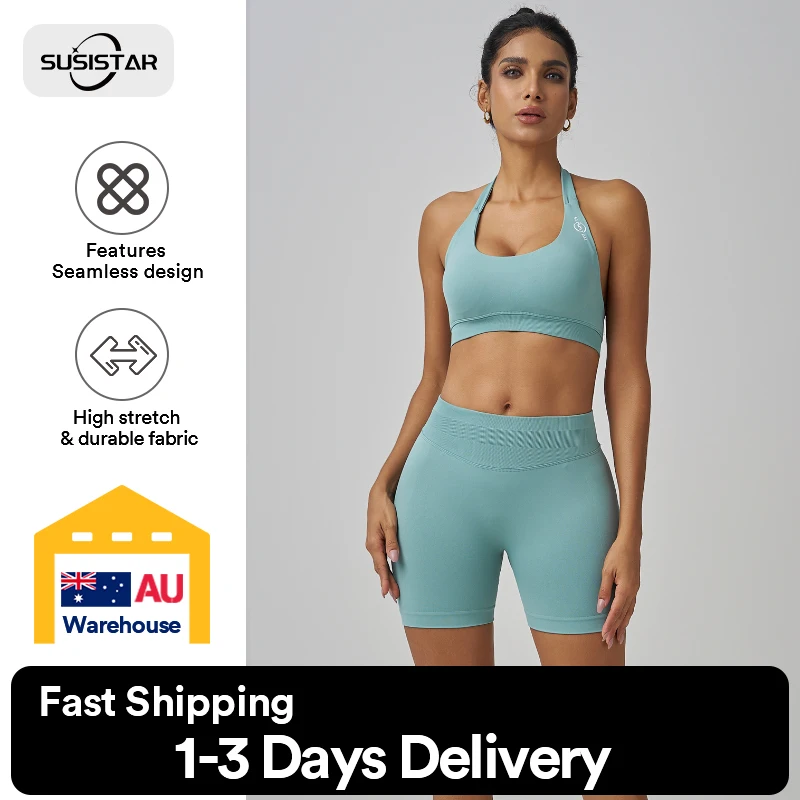 

SUSISTAR Women's Workout Sets Ribbed Tank 2 Piece Seamless High Waist Gym Outfit Yoga Shorts Sets