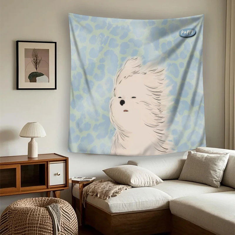 Tapiz Decorativo con Impresión Digital, Diseño de Anime, Dibujo de Chica con Líneas Artísticas, Decoración de Pared en Blanco y Negro para Otaku de Manga