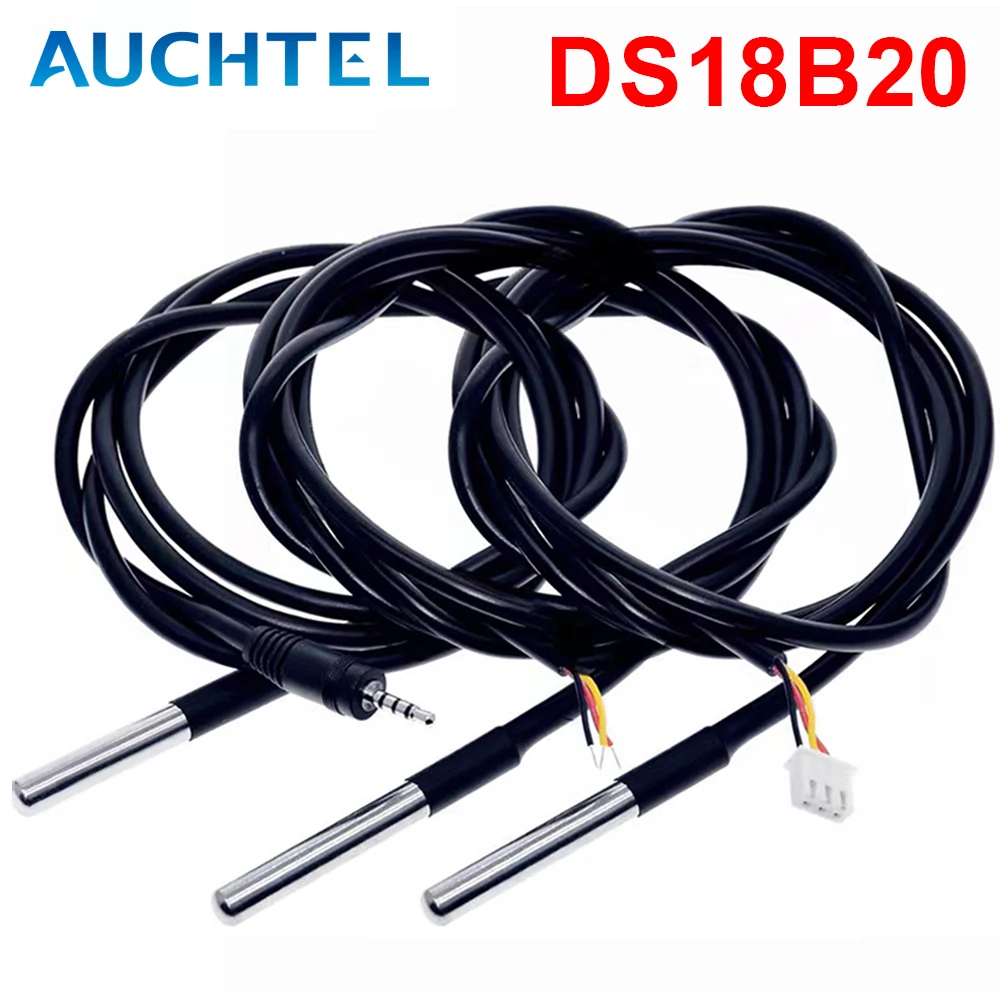 AUCHTEL DS18b20 Stainless Steel Waterproof  1/2/3m Thread Temperature Probe Temperature Sensor 18B20 Cable For Arduino