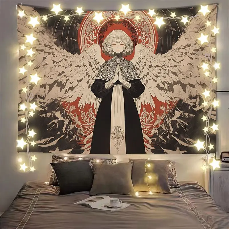 VIKAMA Angel Wings Praying Art Wide Tapestry Hanging for Living Room Wall Art Cozy Aesthetic Warm Unique Home Decor