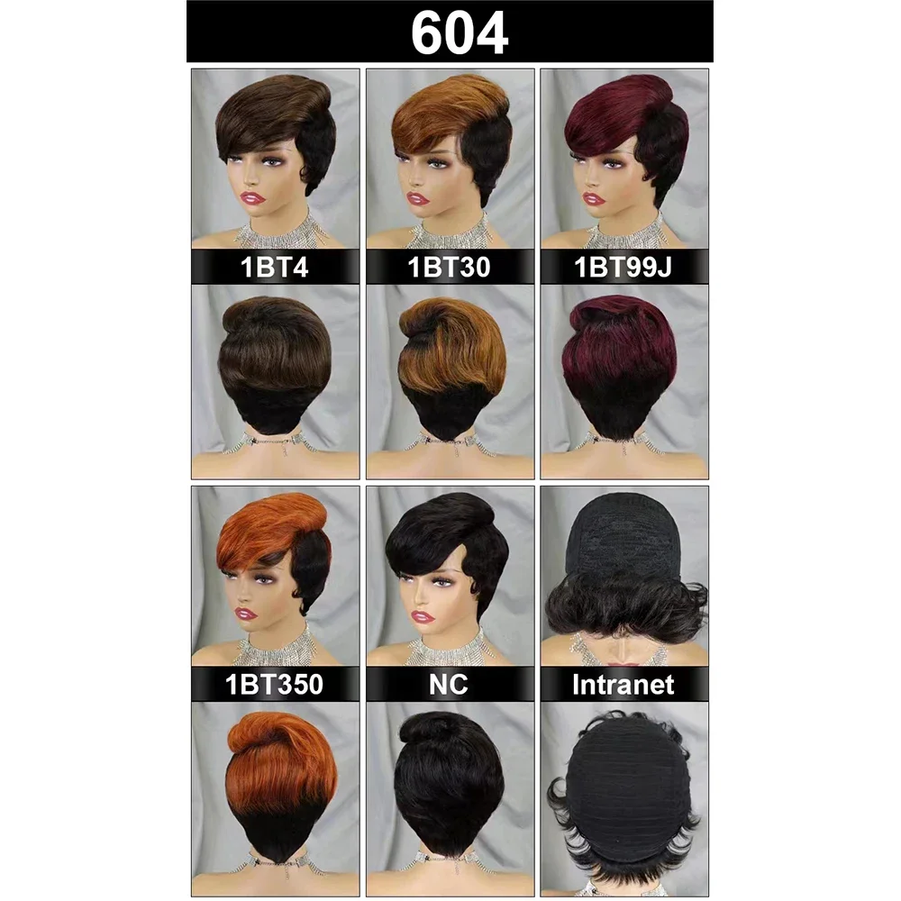 Short Human Hair Wigs Pixie Cut Straight Human Hair Wig with Bangs for Women Full Mechanism Brazilian Remy Cheap Wig 150 Density