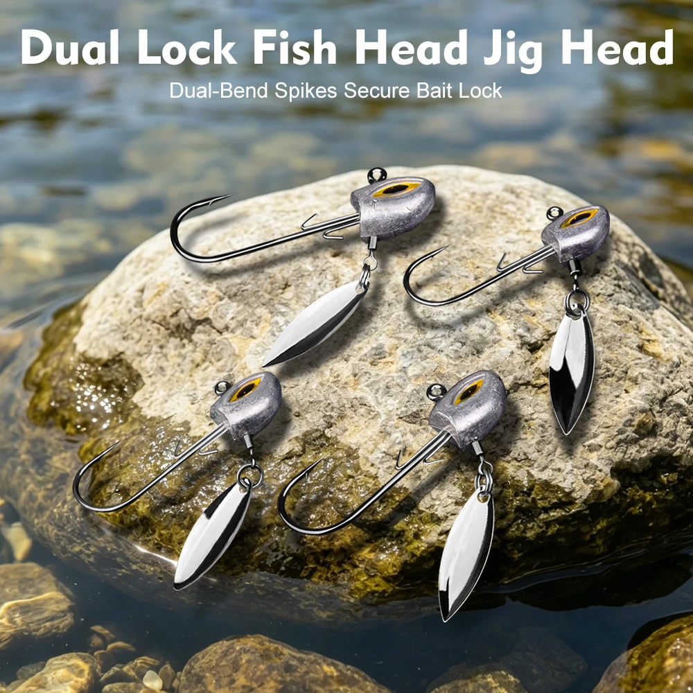 Proberos 3PCS Fishing Swimbait Hook Underspin Jig Heads Hook with Spinner Blade Lure & Jig Fishing for Bass Freshwater Saltwater
