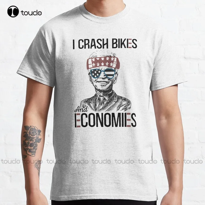 I Crash Bikes And Economies Joe Biden Falling Off Bike Classic T-Shirt T Shirts For Men Fashion Xs-5Xl Breathable Cotton Unisex