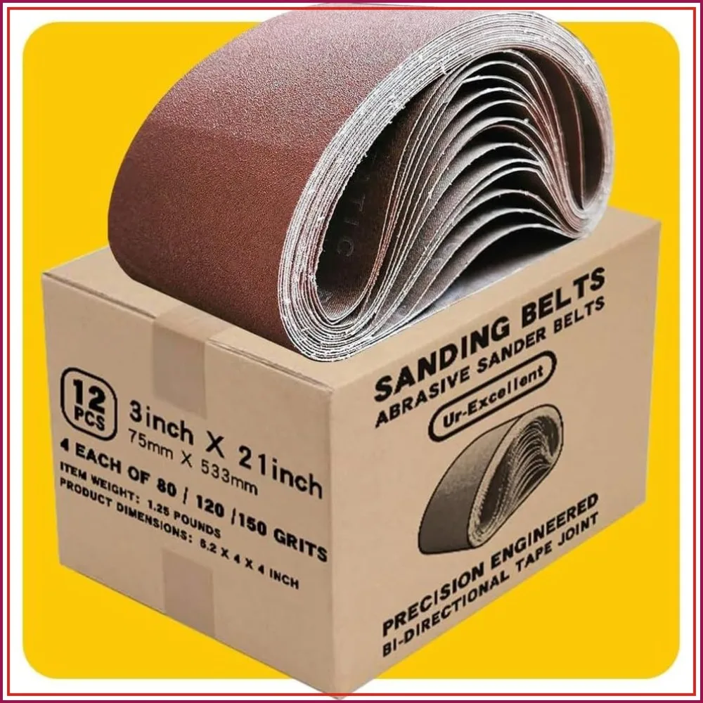 

12-Pack 3x21 Inch Sanding Belts, 80/120/150 Grit, Aluminum Oxide for Wood & Metal