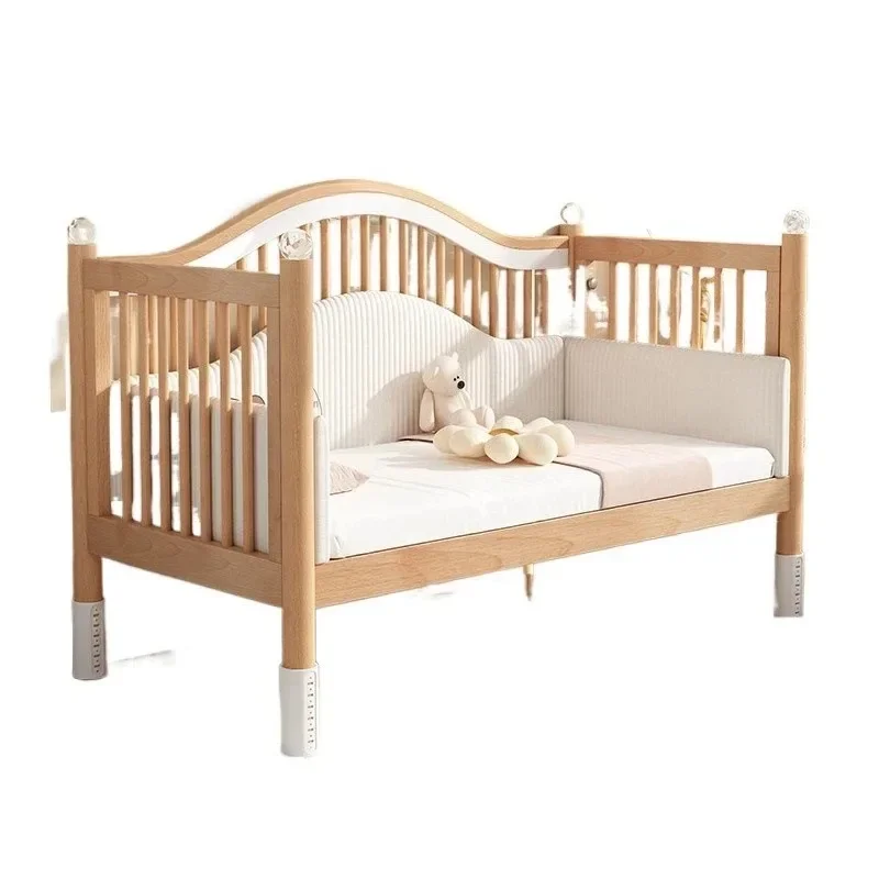 Solid wood children's splicing crib Splicing large bed can lift the guardrail to widen the baby single