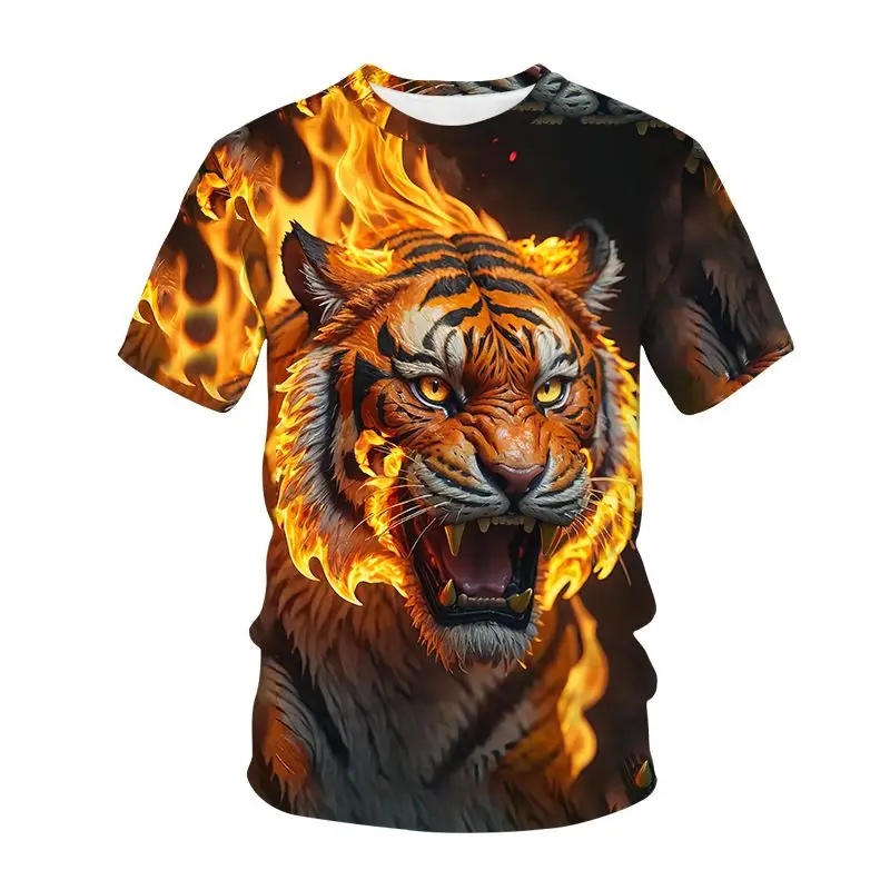 

3D Flame Tiger Свободная быстросохнущая дышащая повседневная футболка с короткими рукавами для мужчин Футболка Мужские женские рубашки Детская футболка