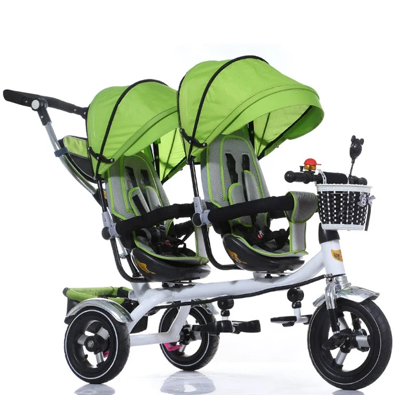 outlet child stroller good quality Twins baby tricycle bike double seat tricycle trolley baby bike for 6 month to 6 year