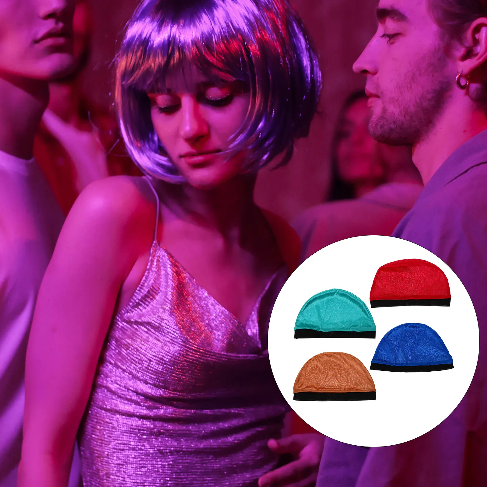 

Набор из 4 эластичных шелковых шапочек-бини: разноцветные, комфортные, надежно защищают волосы