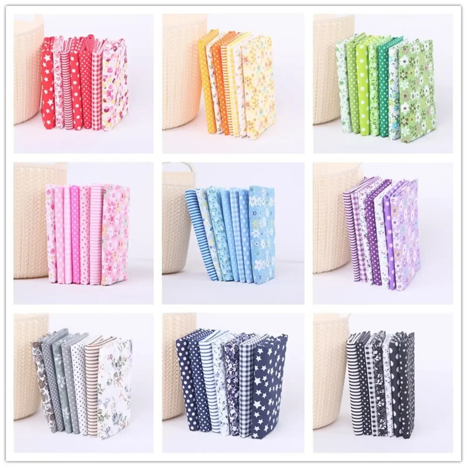 FNGZ Diy Knitting Clearance Promo Cotton Crafts Fabric Bundle Patchwork Squares Quilting Sewing Patchwork DIY 7PCS Red image 5