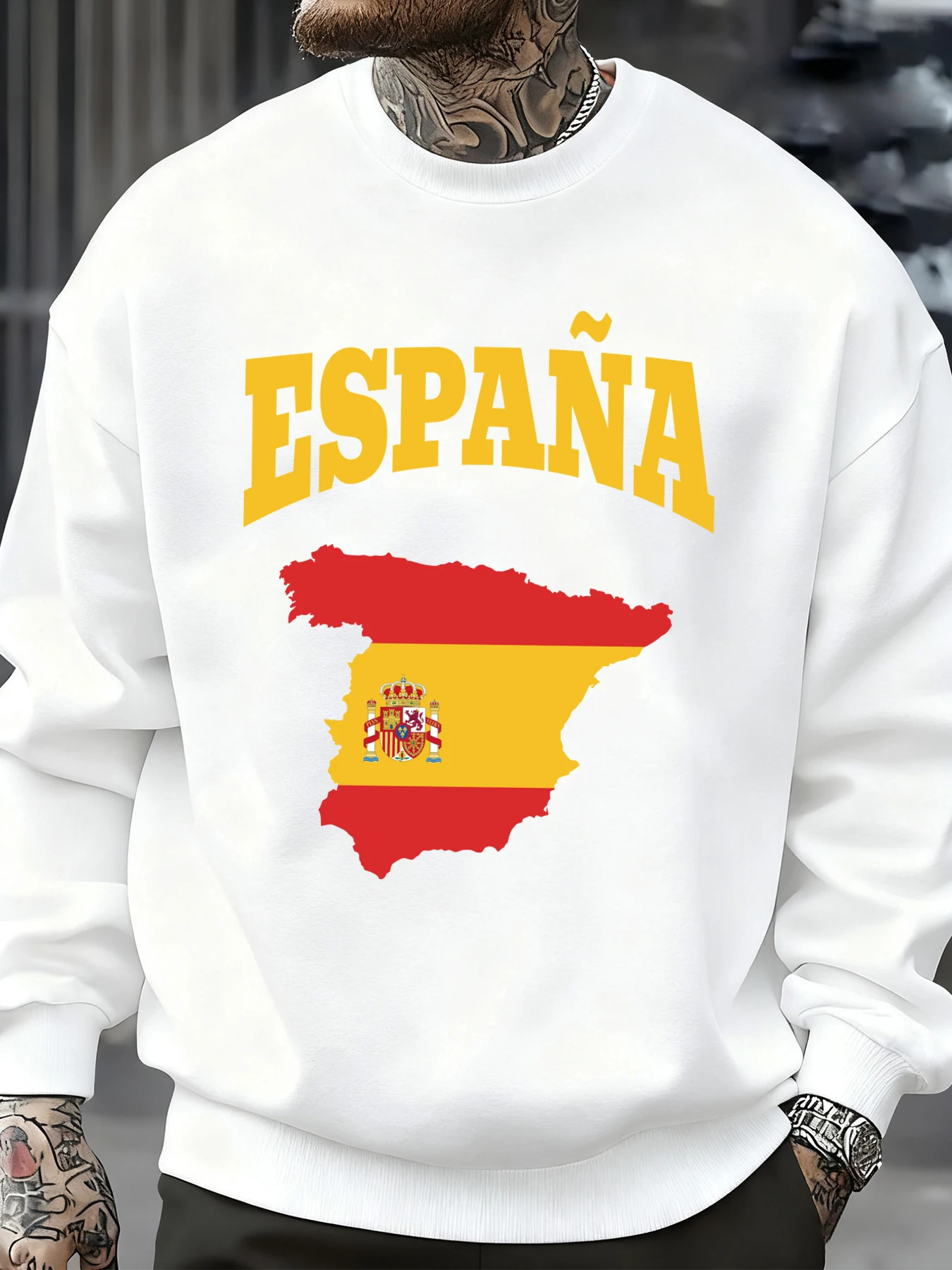 

Espana Country Print Мужская толстовка с круглым вырезом Повседневный пуловер Осенняя мода Уличная одежда Свободные удобные спортивные топы унисекс