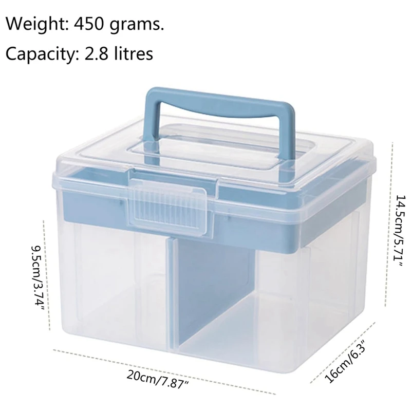 Caja de almacenamiento apilable transparente para manualidades, contenedor de almacenamiento multiusos de plástico, estuche de viaje portátil, fácil de usar, azul
