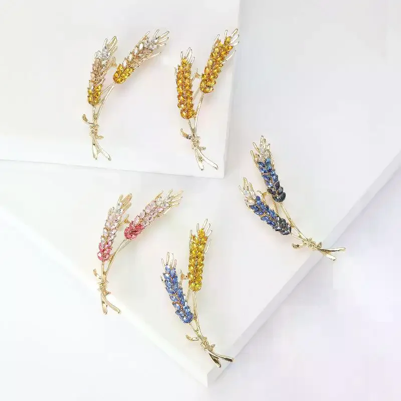 1Pcs Unisex Enamel Wheat Plant Pins Rhinestone Wheat Ear Brooches For Women Banquet Party Backpack Gifts Jewelry Accessories