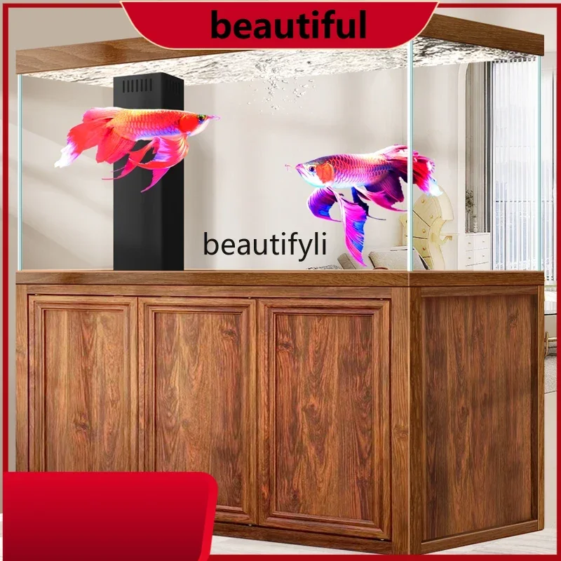 

Large fish tank living room, bottom filter free water box office, ultra-white glass arowana tank H