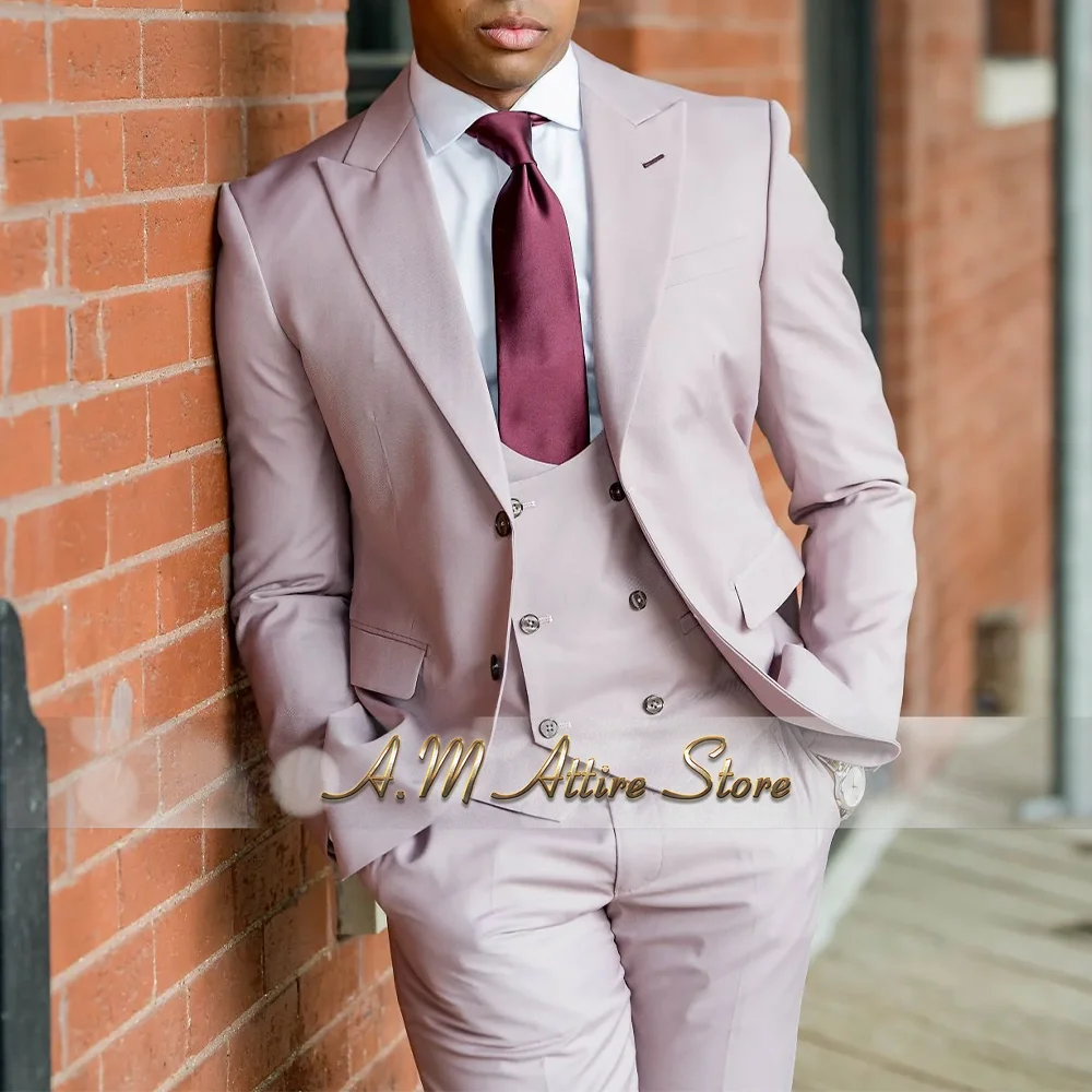 

Elegant Violet Men's Suit 3 Piece Peak Lapel Jacket Vest Pants Tailored Fit for Wedding Cocktail Dinner Prom Party Tuxedo Gifts