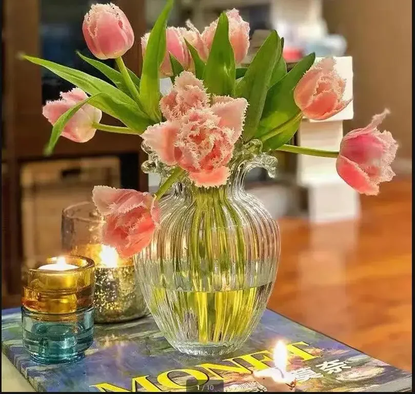 Transparent Frosted Glass Flower Vase Ornament Living Room Arrangement Hydroponic Vases Desktop Decorative