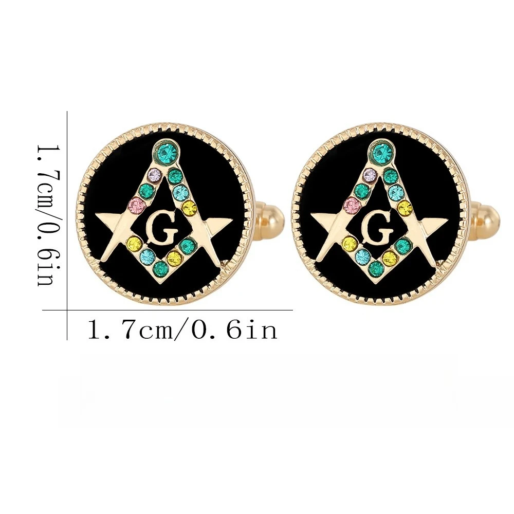 Gentlemanly Black Oil-dripped Masonic A Pair of Cufflinks Men's Suit Shirt Cufflinks Pin Colorful Brooch