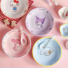MINISO HelloKittyTableware Cinnamoroll Bowl Spoon Plate Children's Cute Ceramic Tableware Kitchen Utensil Set Tableware Gifts
