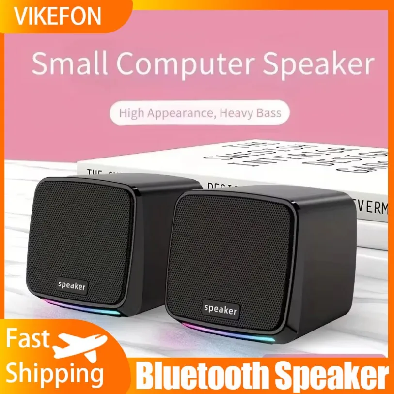 Stereo Sound Mini Speakers With Cool Lights Computer Speakers USB Powered 3.5mm Portable Speakers for Computer Laptop and iPad