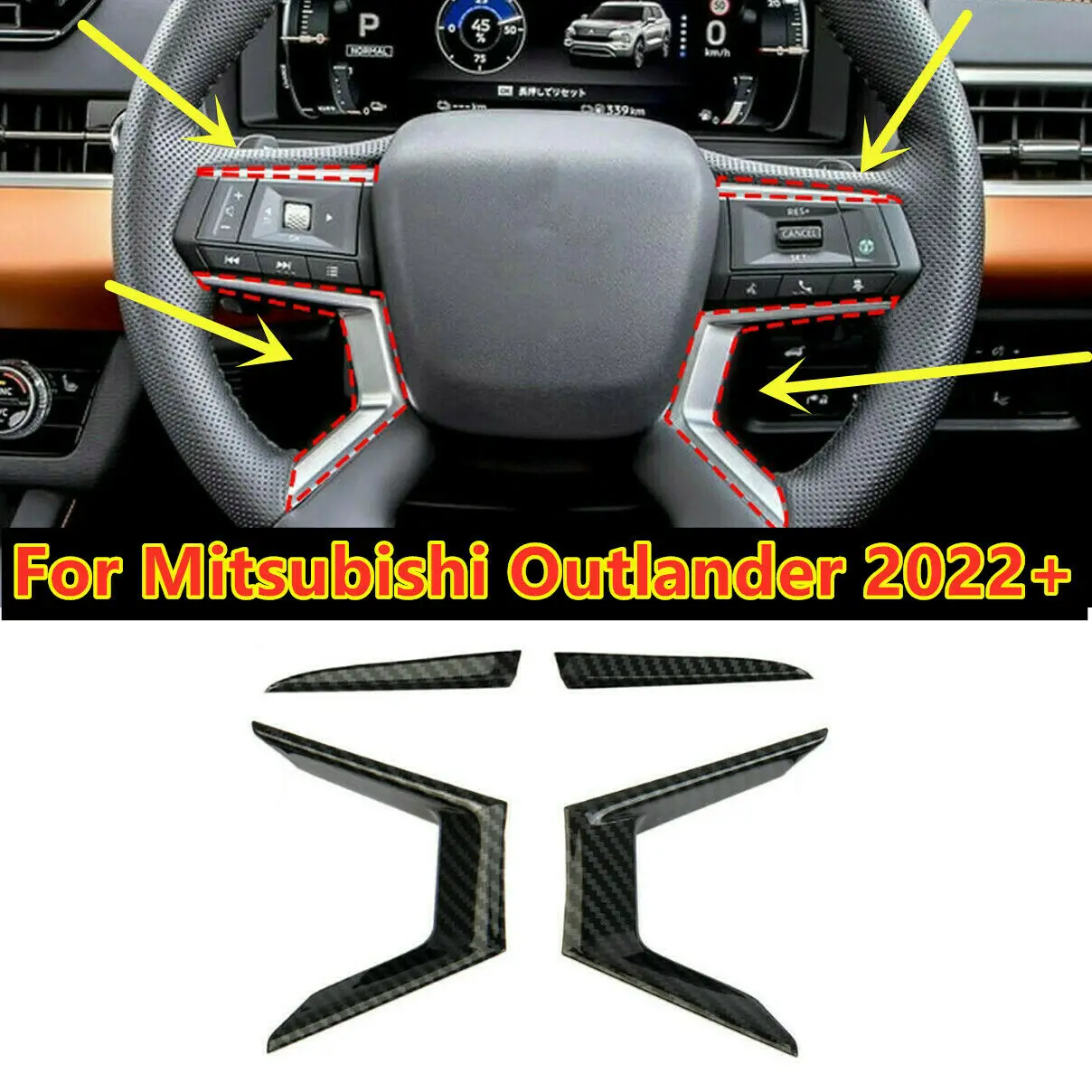 

4Pcs Carbon Fiber Steering Wheel Cover Panel Decoration Frame Sticker Trim For Mitsubishi Outlander 2022