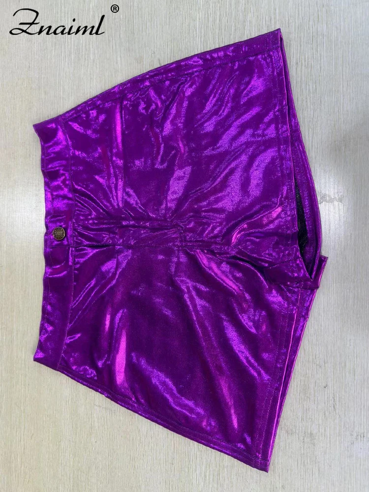 Znaiml-Short de motard en cuir PU métallisé pour femme, pantalon de cyclisme mince, vêtements sexy, fête et boîte de nuit, tenues Y2K, été