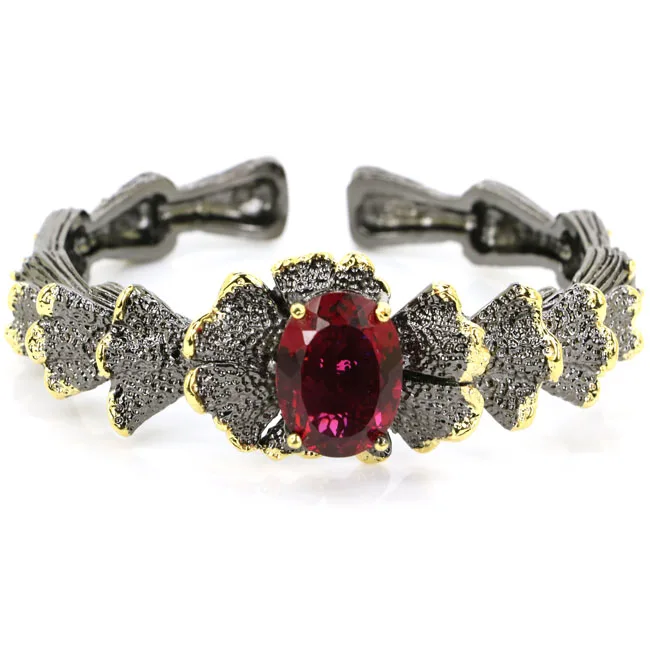 

75x25mm Big Heavy 69g Pink Tourmaline Blue Topaz Green Amethyst Black Silver Cuff Bangle Bracelet 7.5"