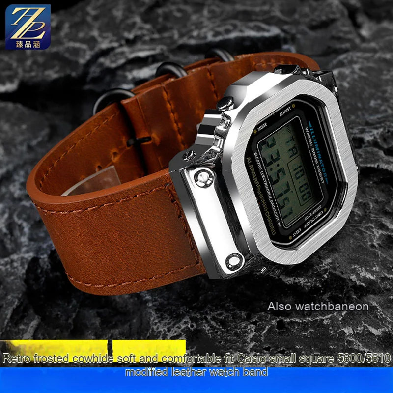 Men's watch strap suitable for Casio G-SHOCK series DW5600/GW-B5600/GW-M5610 modified leather watch strap 24-16mm