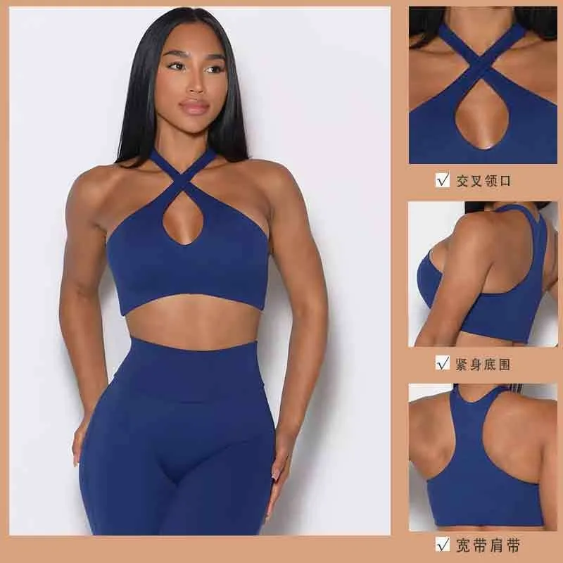 Sports Bra for Outdoor Running, Fitness Vest, Sexy Hanging Neck Cross, High-end Top