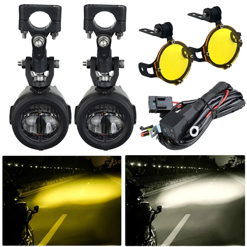 

100w motorcycle headlight fog light, auxiliary driving light spotlight headlight two-color flasher fog light.
