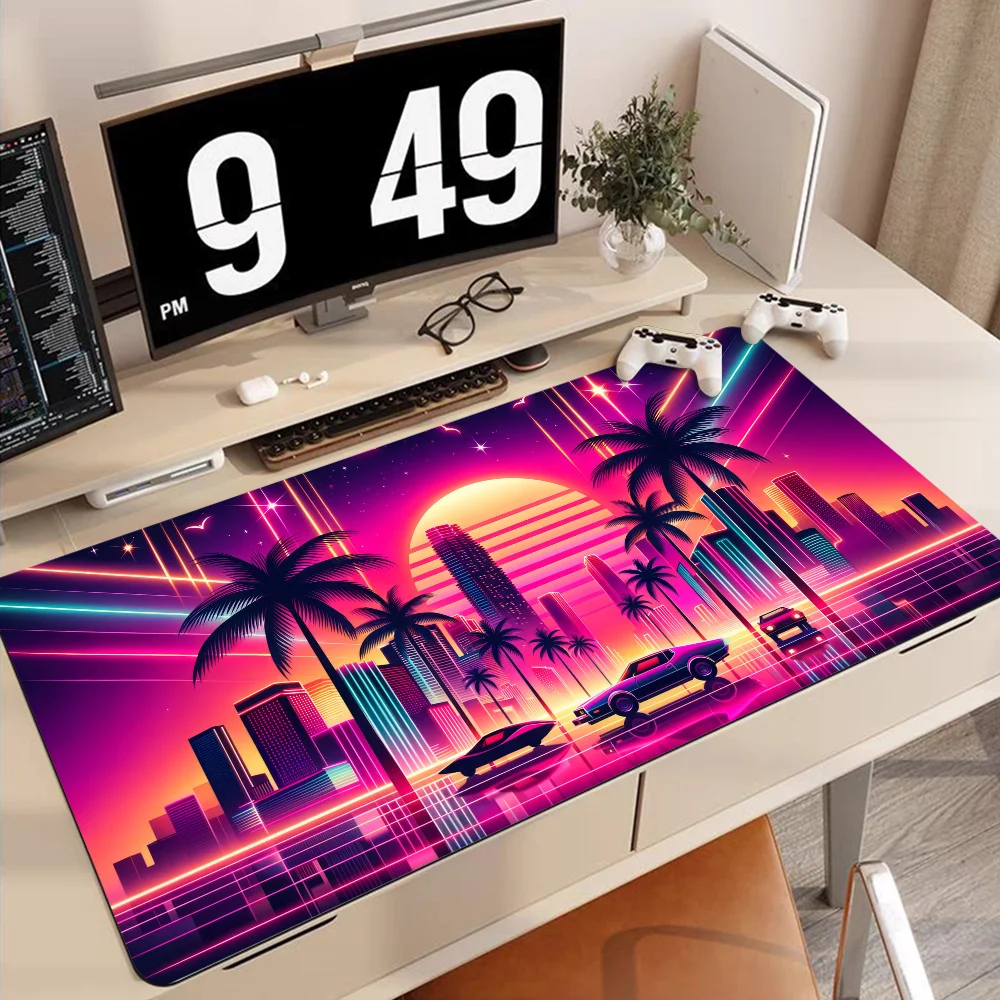 Retro Neon Beach Sunset Mousepad 90x40cm Duża podkładka pod klawiaturę Mata stołowa Studenci Gamer Podkładka pod mysz na biurko Podkładka pod mysz