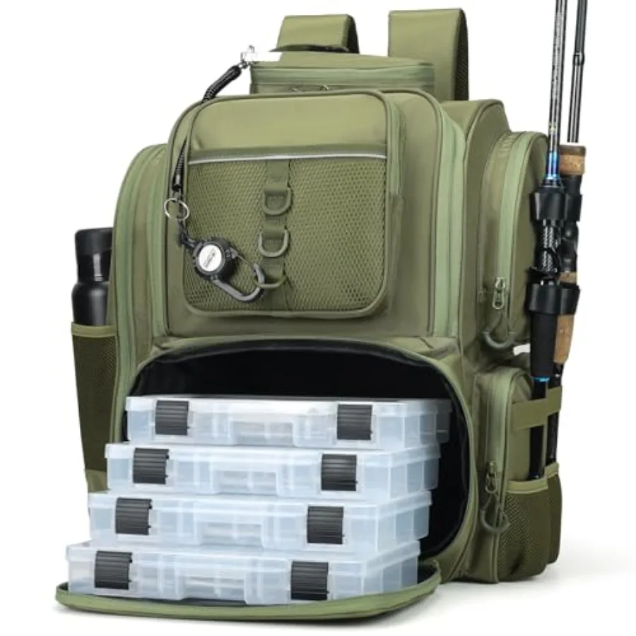 

Рыболовный рюкзак-сумка для снастей с коробками для приманок, большая рыболовная сумка черного цвета из прочных материалов для приключений на рыбалке на природе