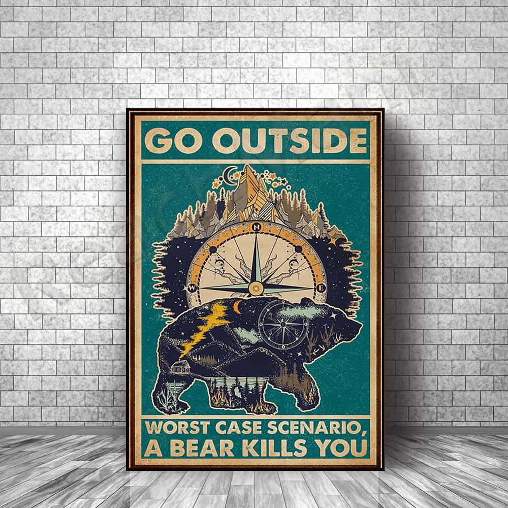 Take out killer bear poster, camping vertical poster, happy camper, camper gift, adventure poster, bear forest poster