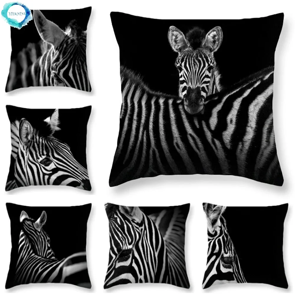 Animal Zebra Printed Polyester Cushion Cover Bedroom Hotel Car Decoration Home Sofa Square Pillowcase 45X45cm