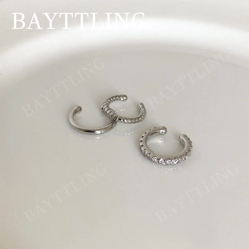 925 Sterling Silver/Gold Rivet Circle Zircon U Clip-on Earrings For Fashion Charm Women's Jewelry Gift