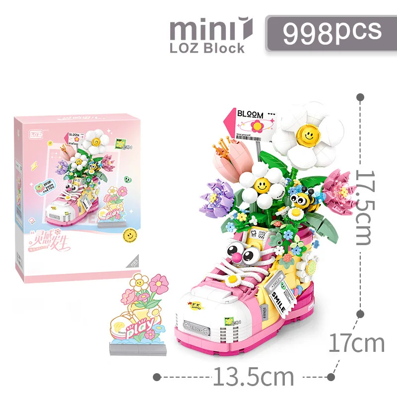 

LOZ plant toys 998PCS flower shoes wine kettle potted flower Crocs creative model assembled girls building blocks flower toys