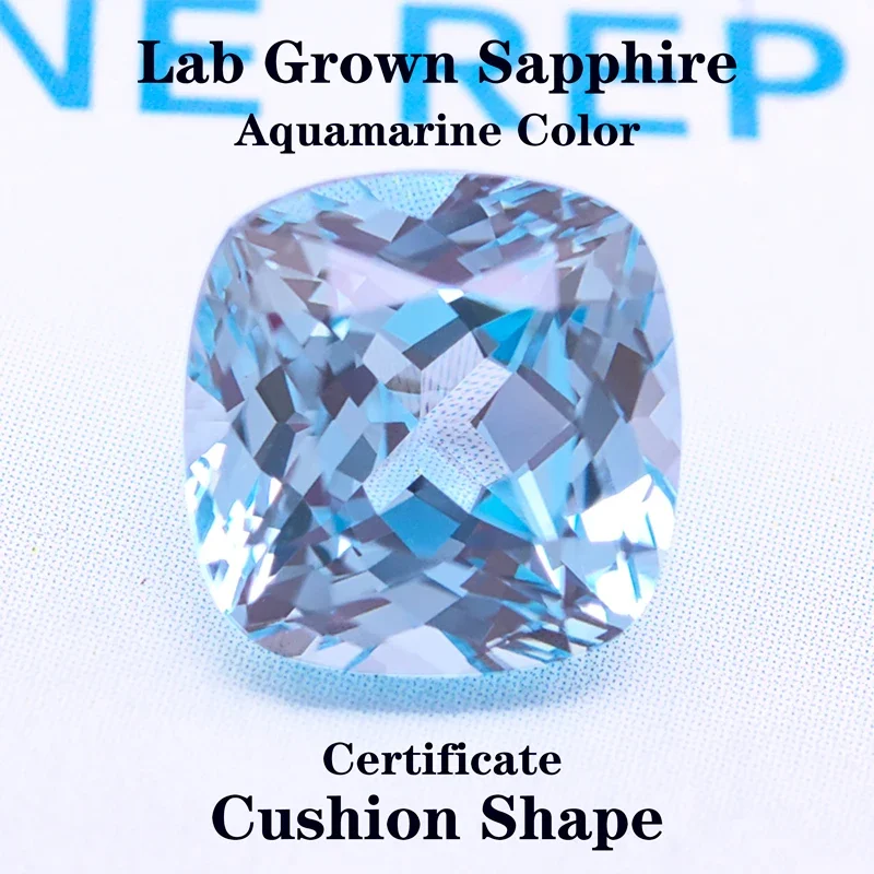 

Lab Grown Sapphire Cushion Shape Aquamarine Color Top Quality Gemstone Beads for Diy Jewelry Making Selectable Certificate