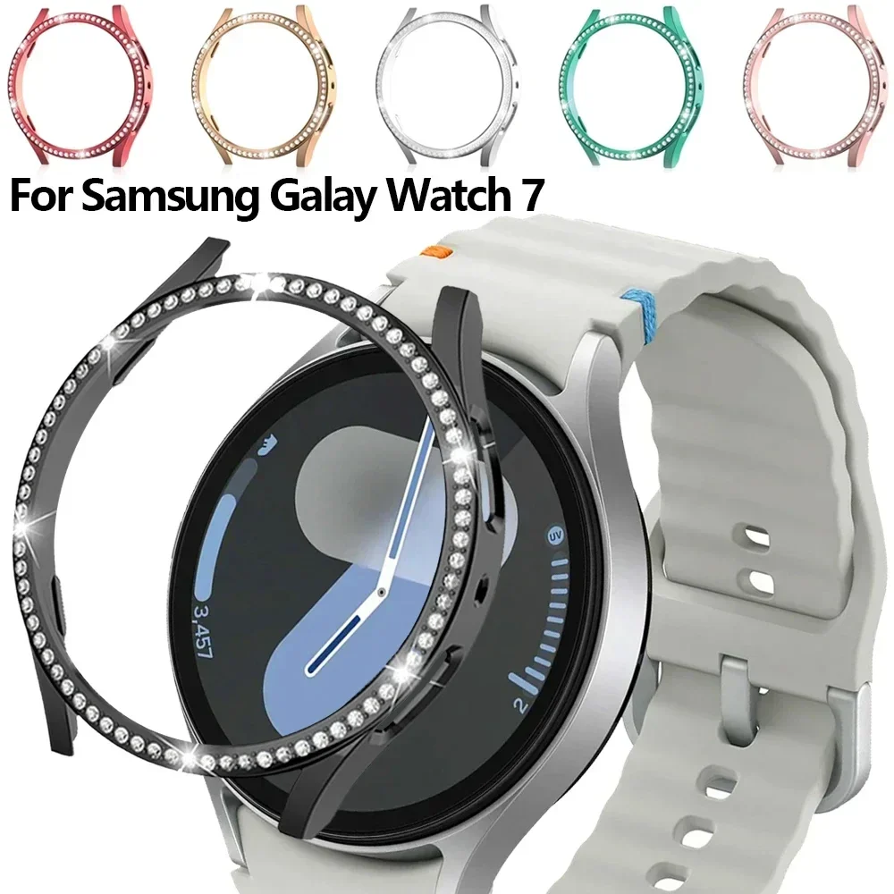 Diamond Case for Samsung Galaxy Watch 6 5 4 40mm 44mm Protective Case PC single row encrusted shiny cover bumper no glass