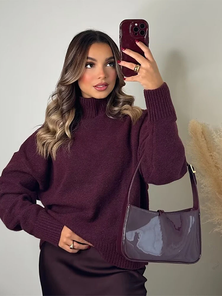 Casual High Neck Knit Pullovers Women Fashion Solid Long Sleeves Loose Sweaters Female 2024 Winter Thick warm Knitwears Lady